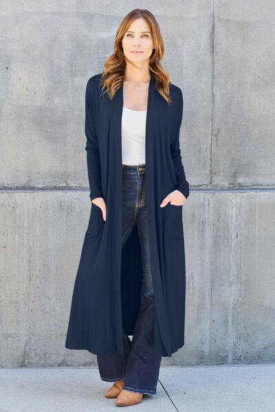 Maxi Open Front Long Sleeve Cardigan Cardigans Trendsi Dark Navy S 