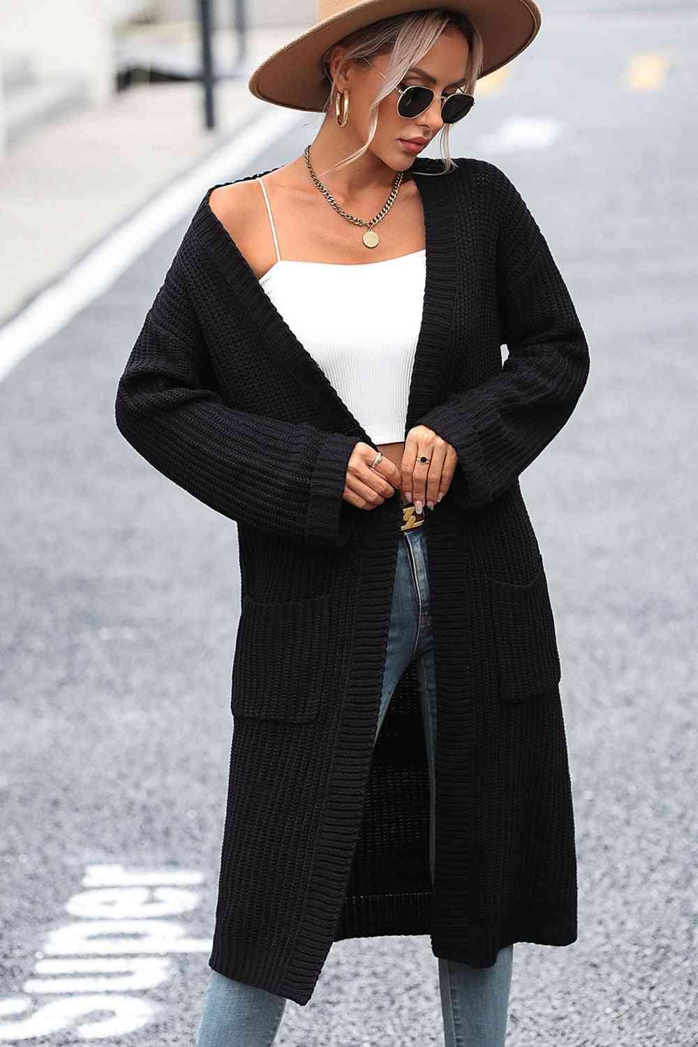 Lightweight Cardigan with Pocket Cardigans Trendsi Black S 