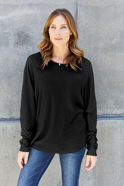 Round Neck Long Sleeve Cotton Top Tops Trendsi   