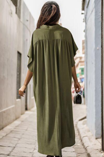 Slit Button Up Half Sleeve Dress Dresses Trendsi   