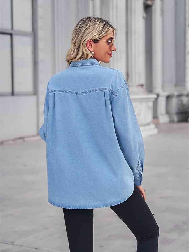 Long Sleeve Denim Shirt Tops Trendsi   