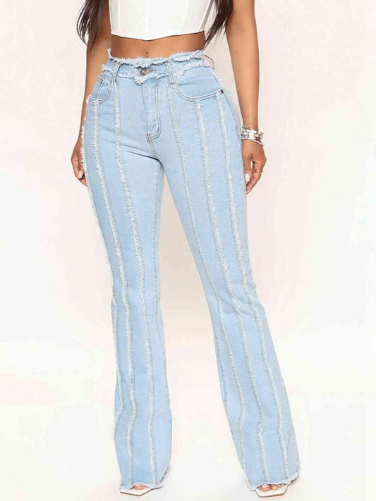 Striped Raw Hem Jeans Jeans Trendsi   