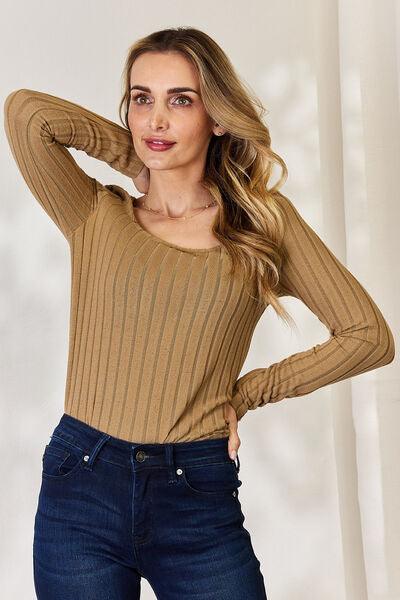 Ribbed Long Sleeve Shirt Tops Trendsi   