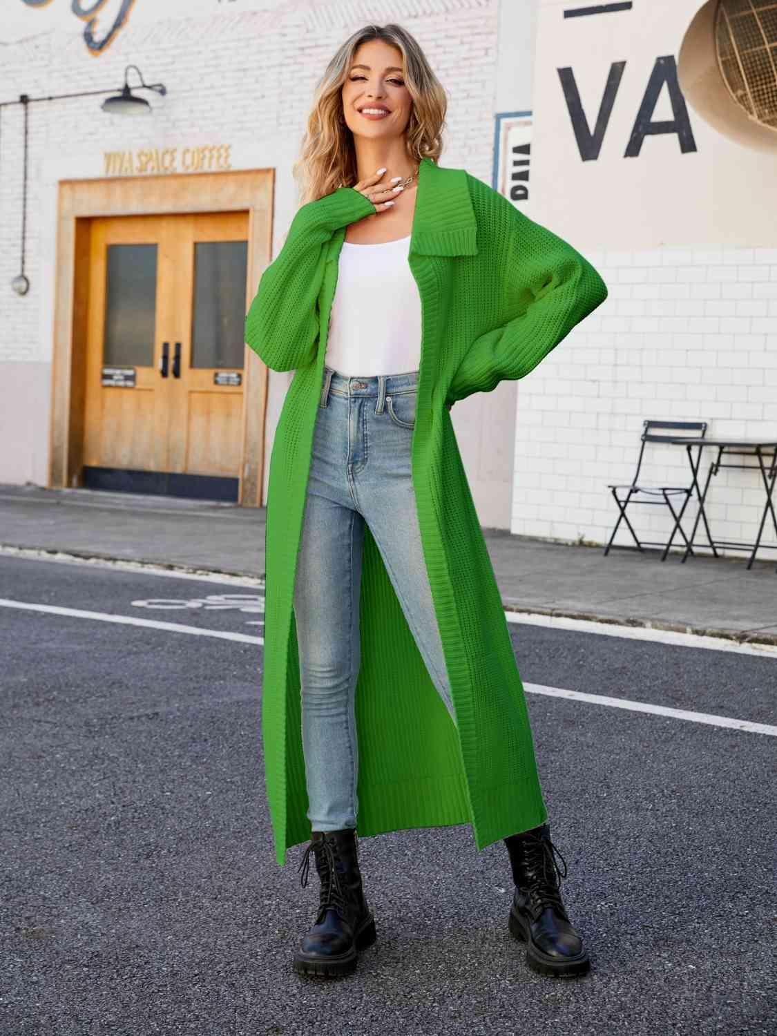 Full Size Collared Open Front Duster Cardigan Cardigans Trendsi   