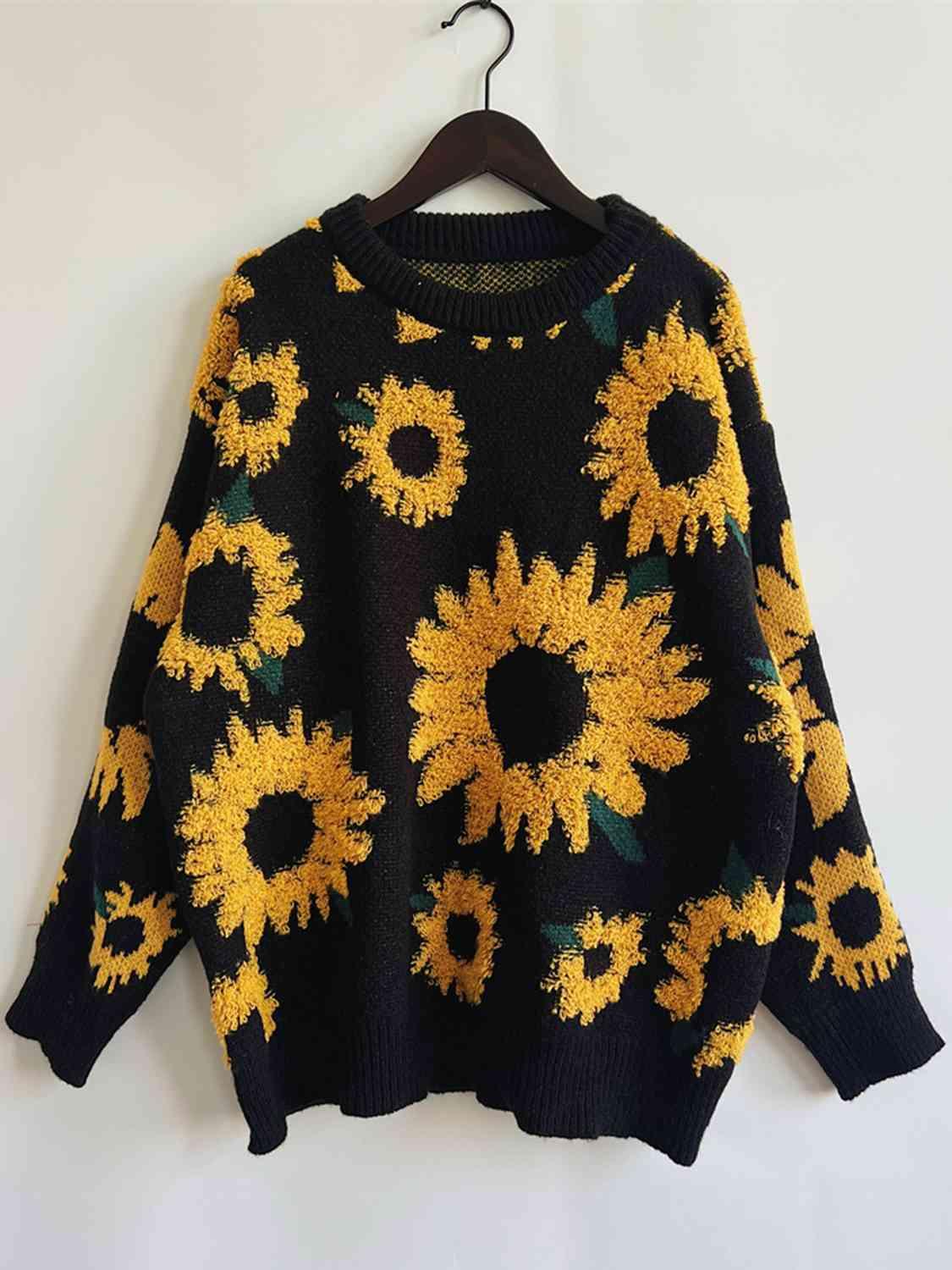 Sunflower Dropped Shoulder Long Sleeve Sweater Tops Trendsi   