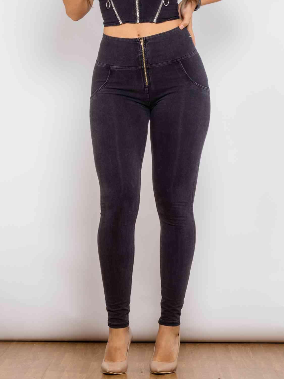 Zip-Up Skinny Jeans Jeans Trendsi Black XXS 