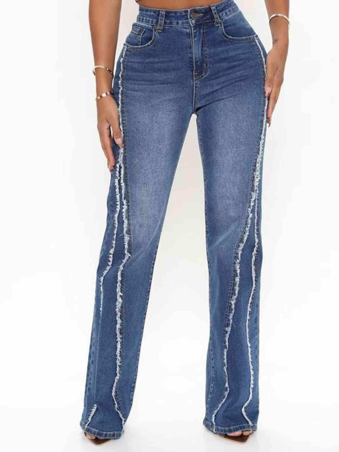 Raw Hem High Waist Jeans Jeans Trendsi   