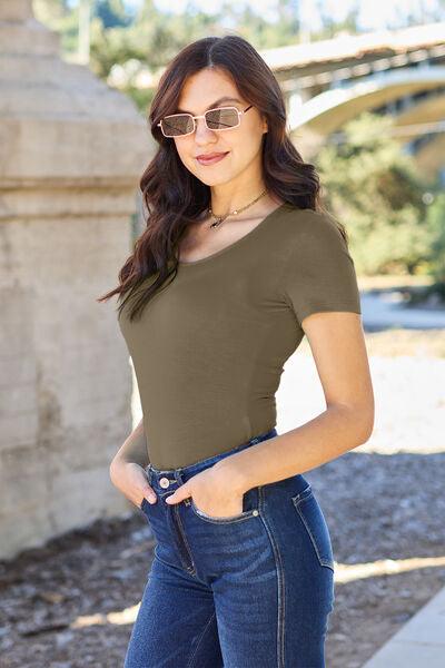 Round Neck Short Sleeve Bodysuit Bodysuits Trendsi   