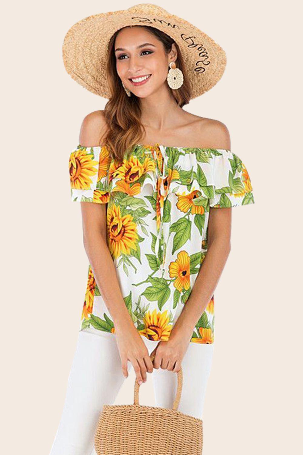 Floral Off-Shoulder Layered Blouse Blouses White Floral S 