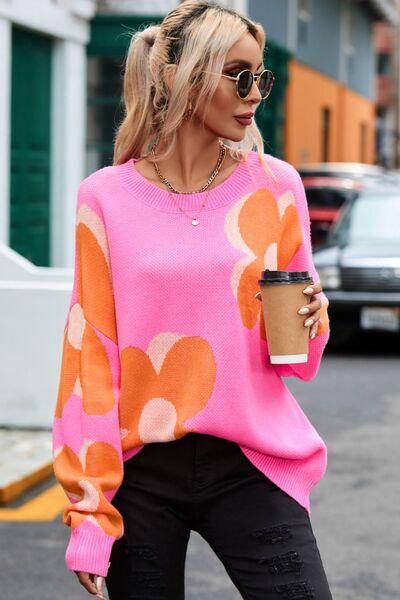 Flower Dropped Shoulder Sweater Sweaters Trends   