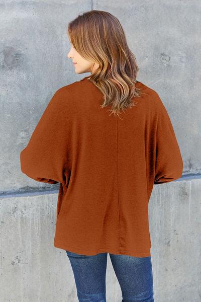 Round Neck Long Sleeve Cotton Top Tops Trendsi   