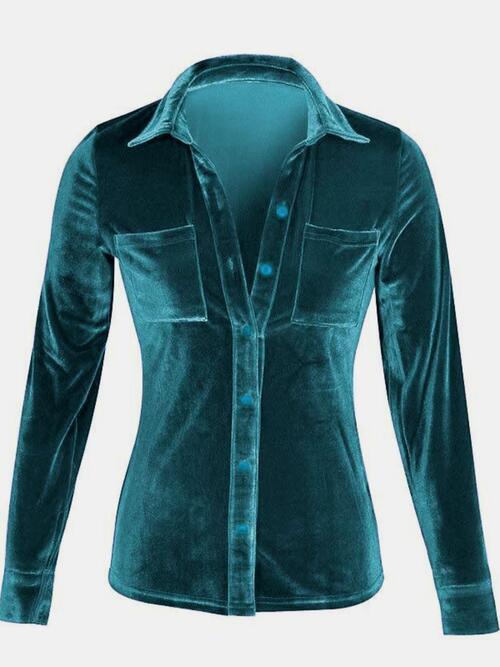 Button Up Collared Shirt with Breast Pockets Blouses Trend   