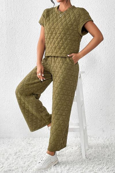 Short Sleeve Top and Pocketed Pants Lounge Set Pant Set Trendsi   