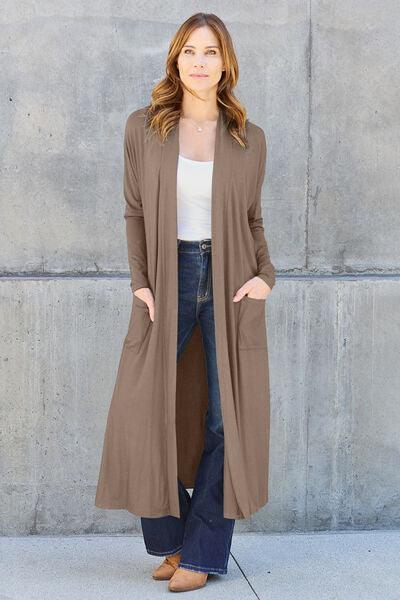 Maxi Open Front Long Sleeve Cardigan Cardigans Trendsi Mocha S 