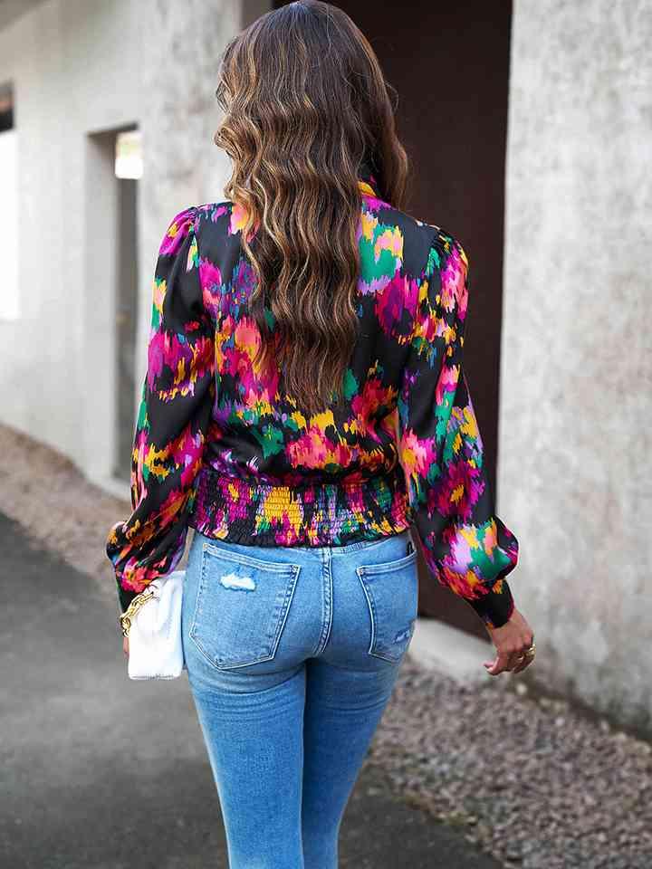 Printed Long Sleeve Wrap Look Blouse Blouses Trendsi   