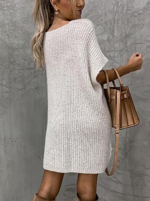 V-Neck Short Sleeve Sweater with Pockets Tops Trendsi   