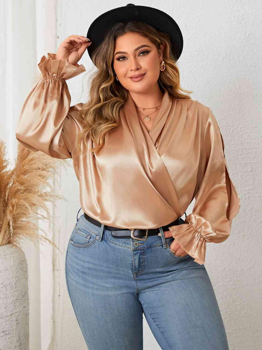 Surplice Neck Flounce Sleeve Blouse Tops Trendsi   