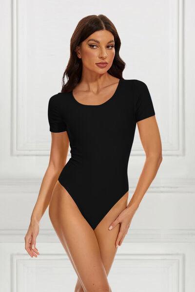 Round Neck Short Sleeve Bodysuit Bodysuits Trendsi Black S 