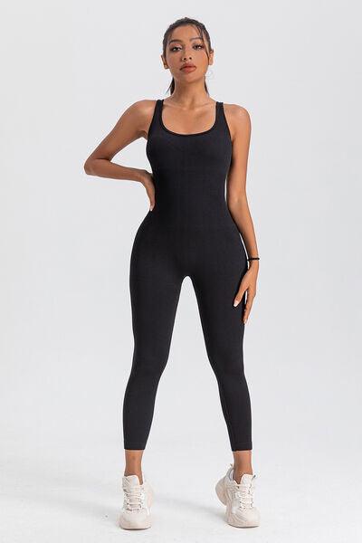 Wide Strap Sleeveless Active Jumpsuit Activewear Trendsi Black S 