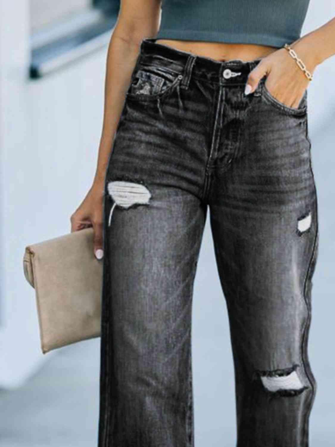 Distressed Relaxed Leg Jeans Jeans Trend   