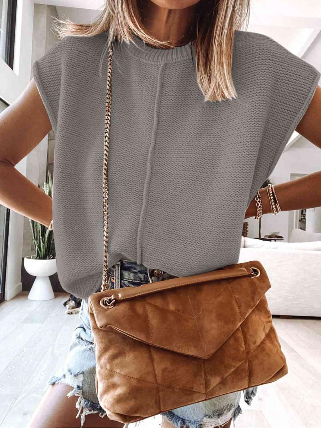 Cap Sleeve Sweater Vest Blouses Trend Charcoal S 