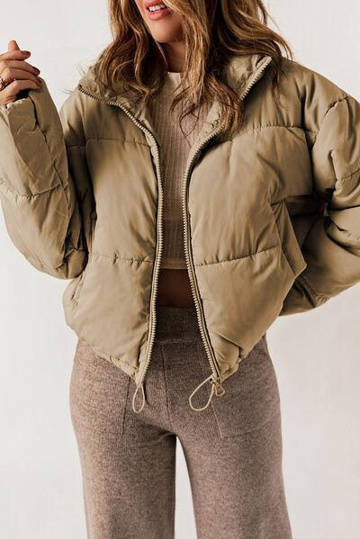 Zip Up Collared Neck Long Sleeve Winter Coat Coats Trendsi   