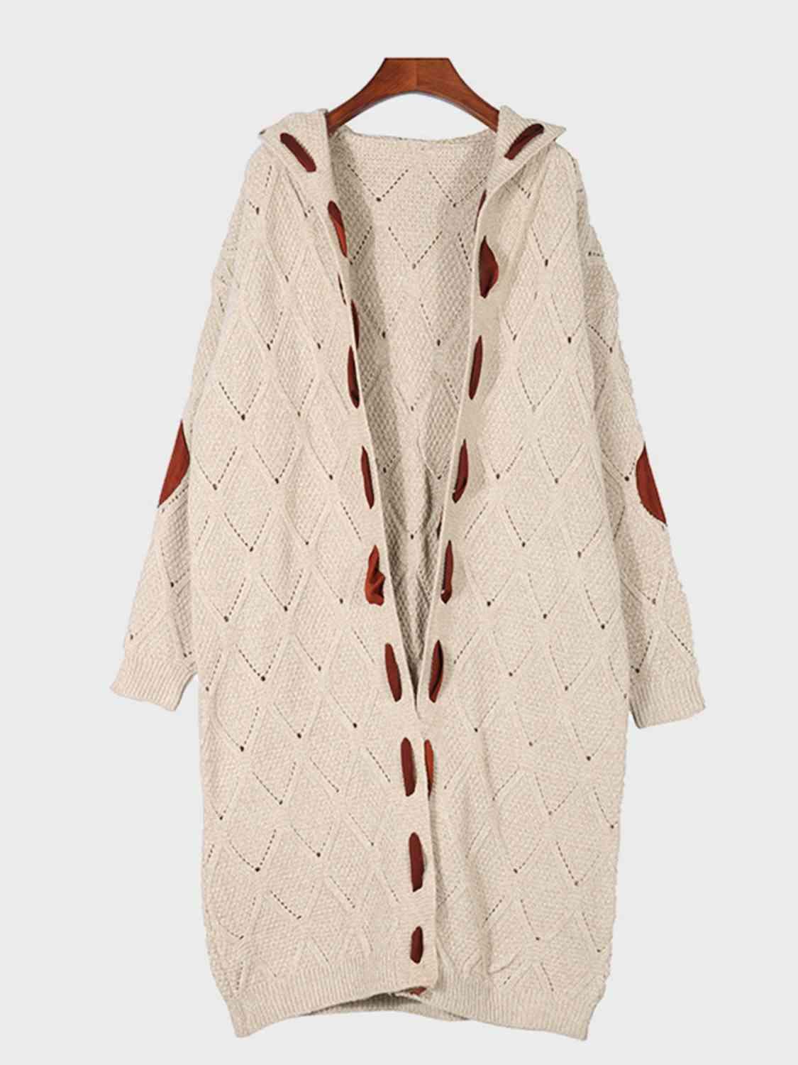Openwork Long Sleeve Open Front Hooded Cardigan Cardigans Trendsi Cream S 