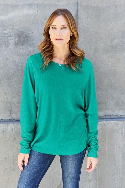 Round Neck Long Sleeve Cotton Top Tops Trendsi   