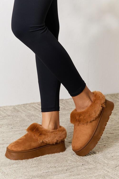 Legend Footwear Furry Chunky Platform Ankle Boots Shoes Trend   