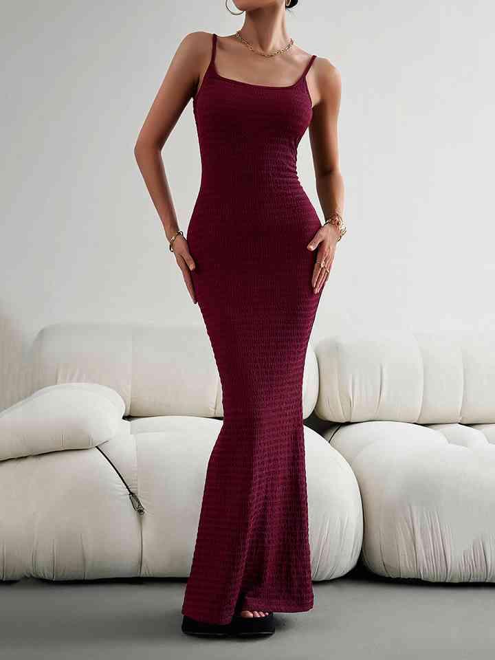 Straight Neck Sleeveless Bodycon Maxi Dress Dresses Trendsi Wine S 