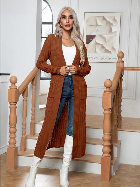 Cable-Knit Open Front Cardigan with Pockets Cardigans Trendsi   