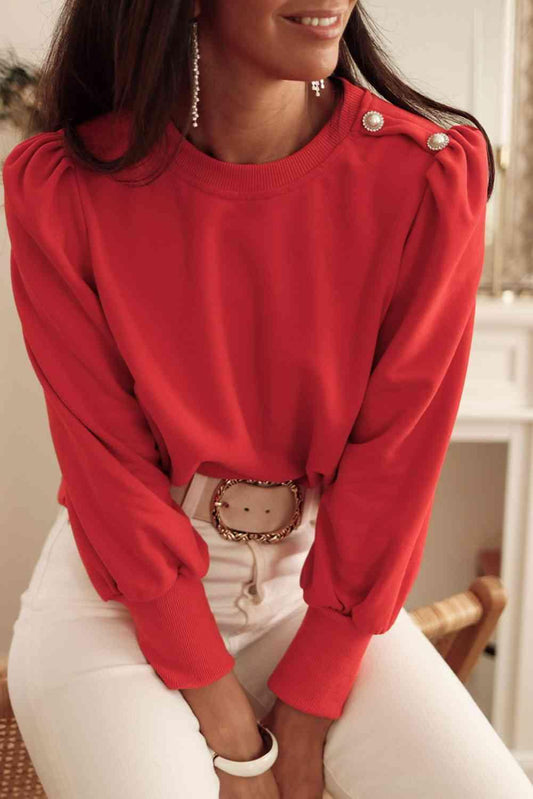 Long Sleeve Top with Button Detail Blouses Trendsi Red Orange S 