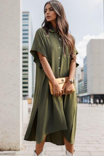 Slit Button Up Half Sleeve Dress Dresses Trendsi Moss S 