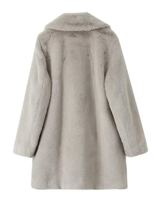 Faux Fur Lapel Coat with Pockets Coats Trendsi   