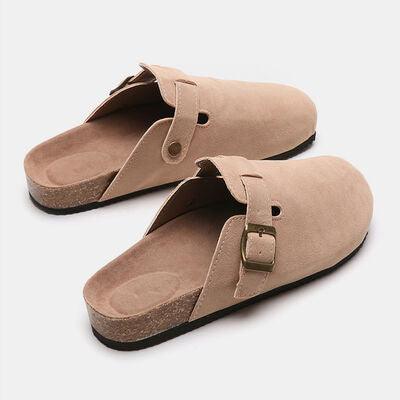 Suede Closed Toe Buckle Slide Shoes Trendsi   