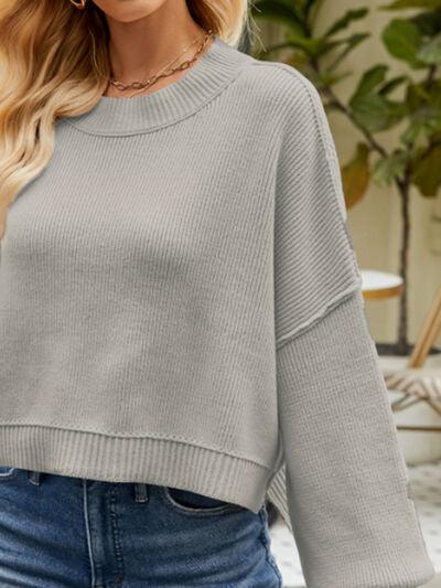 Round Neck Lantern Sleeve Sweater Sweaters Trendsi   