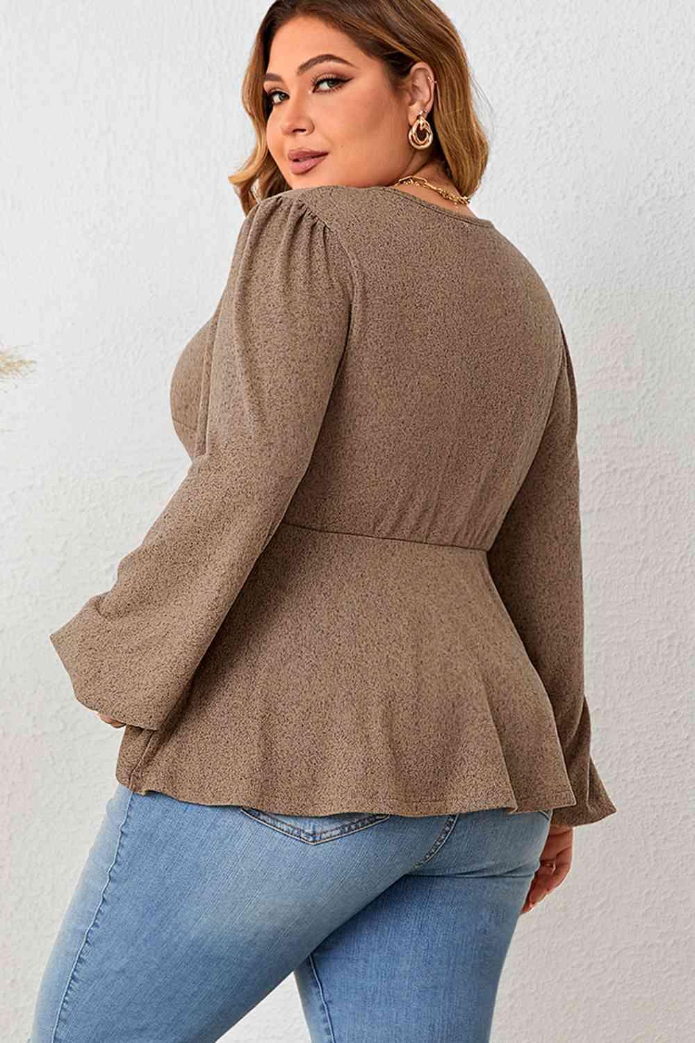 Plus Size Twist Front Balloon Sleeve Blouse Blouses Trendsi   