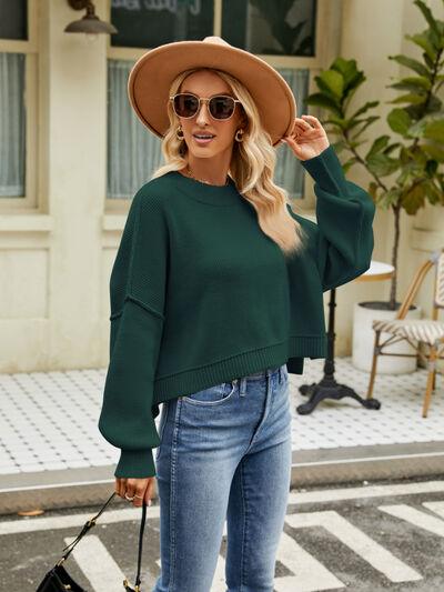 Round Neck Lantern Sleeve Sweater Sweaters Trendsi   