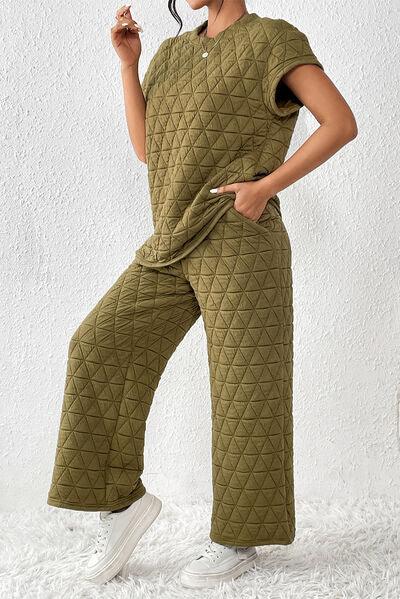 Short Sleeve Top and Pocketed Pants Lounge Set Pant Set Trendsi   