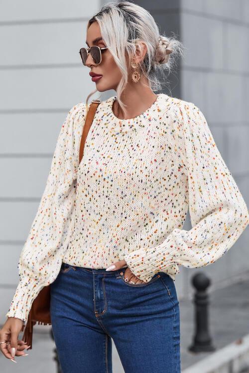 Heathered Lantern Sleeve Sweater Sweaters Trendsi   