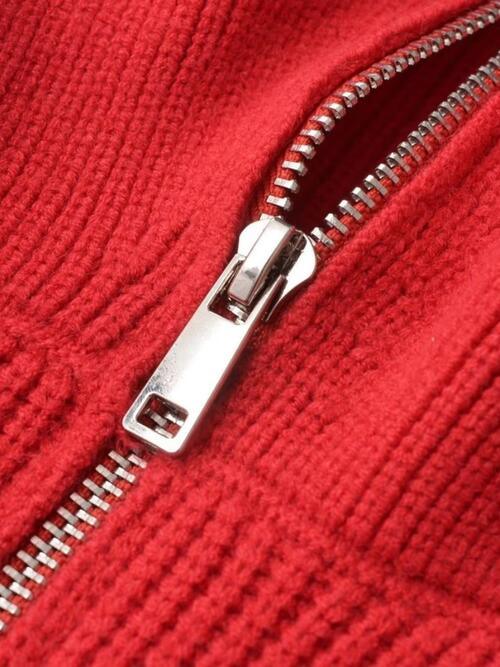 Half Zip Ribbed Collared Neck Knit Top Sweaters Trendsi   