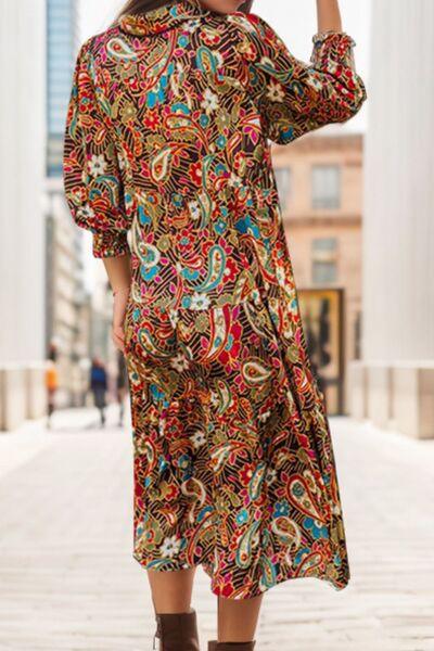 Printed Surplice Lantern Sleeve Midi Dress Dresses Trendsi   