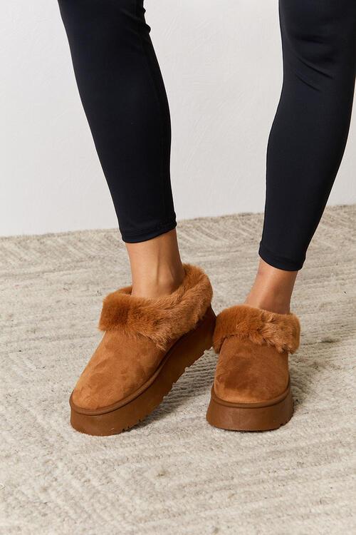 Legend Footwear Furry Chunky Platform Ankle Boots Shoes Trend   