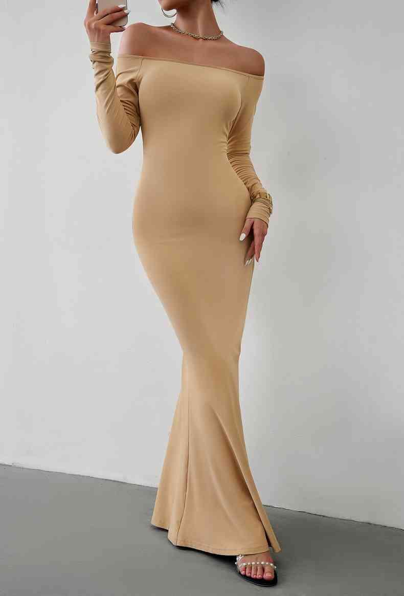 Off-Shoulder Long Sleeve Maxi Dress Dresses Trendsi   