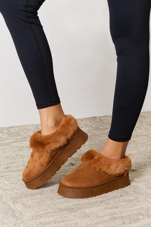 Legend Footwear Furry Chunky Platform Ankle Boots Shoes Trend   