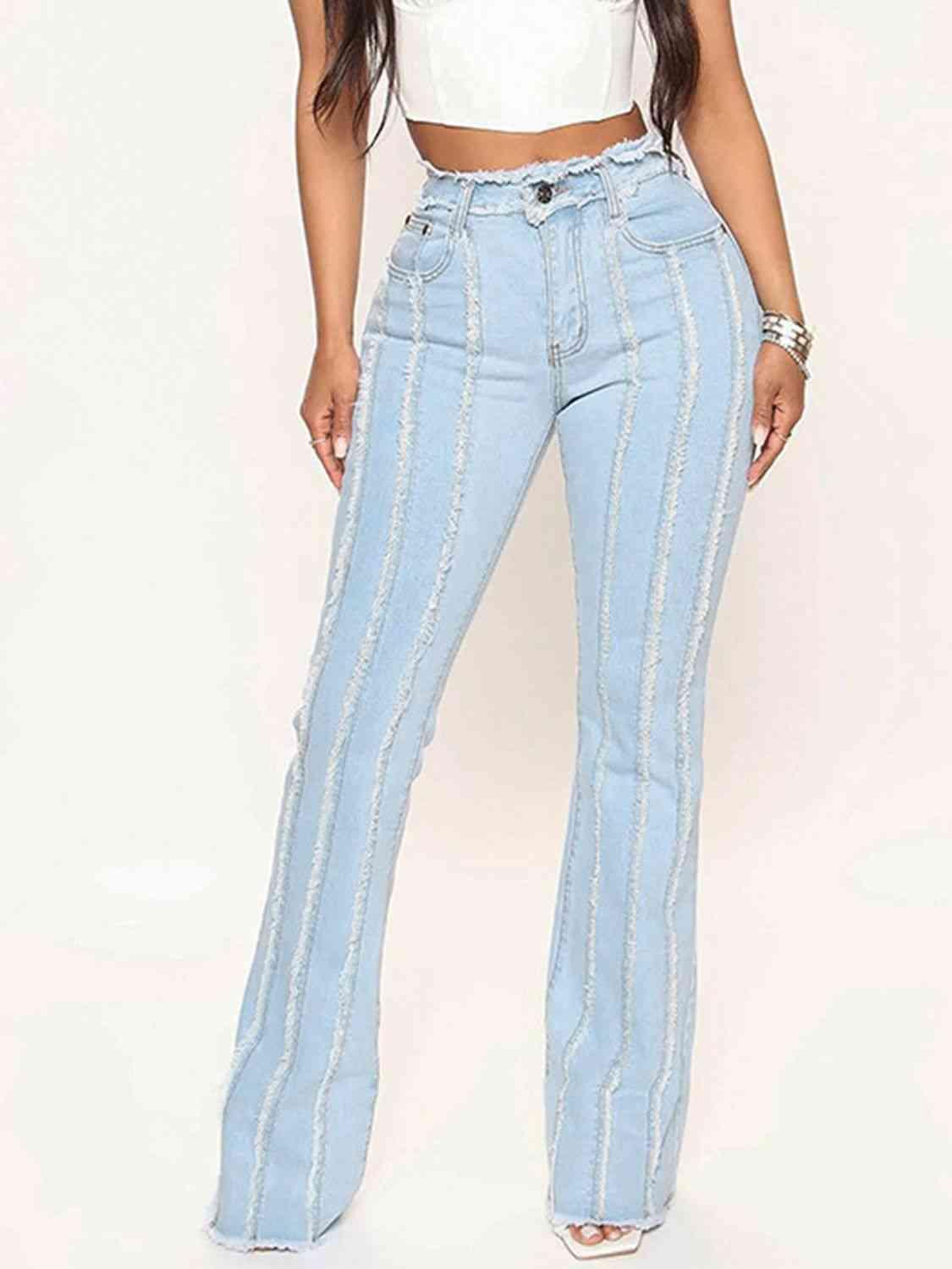 Striped Raw Hem Jeans Jeans Trendsi Light S 