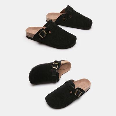 Suede Closed Toe Buckle Slide Shoes Trendsi   