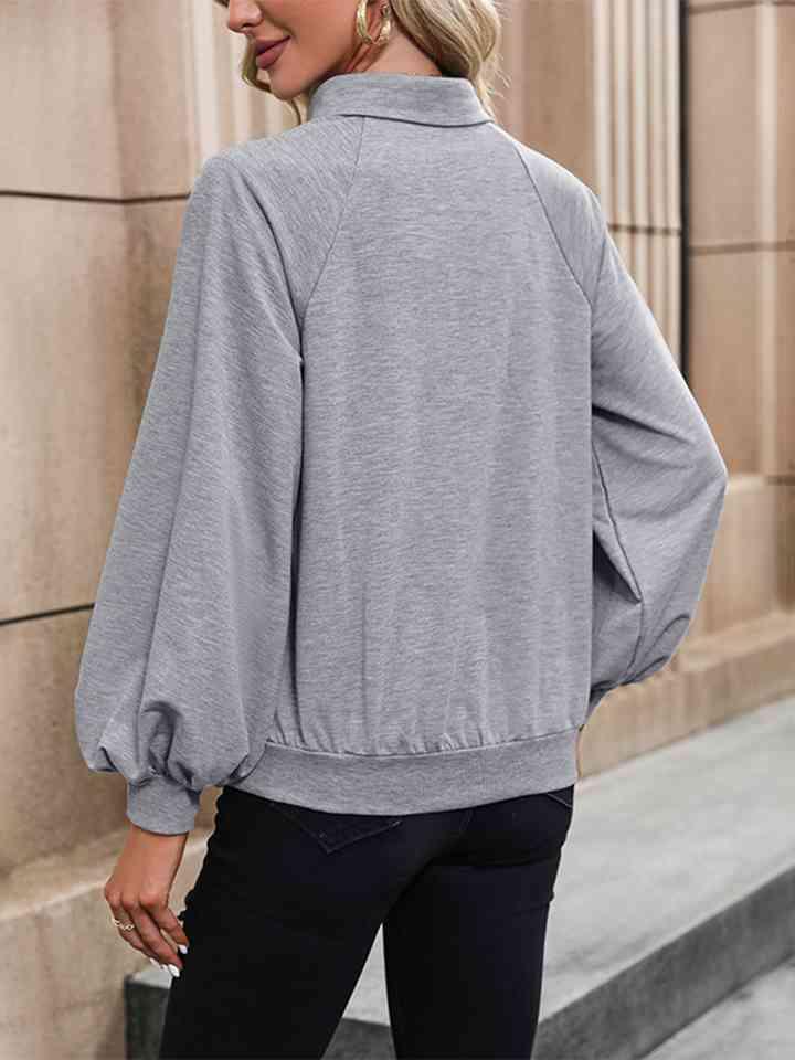 Bishop Sleeve Collared Sweatshirt Sweatshirts Trends   