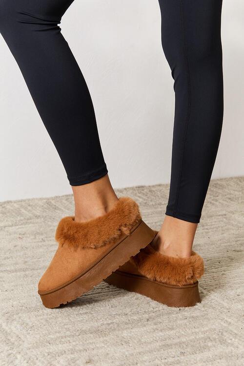 Legend Footwear Furry Chunky Platform Ankle Boots Shoes Trend   