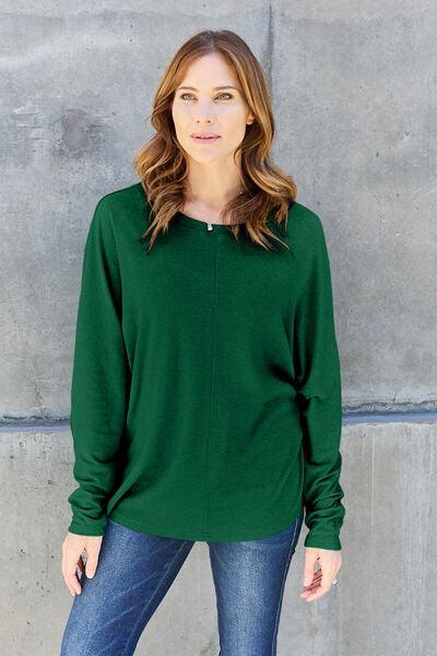 Round Neck Long Sleeve Cotton Top Tops Trendsi   